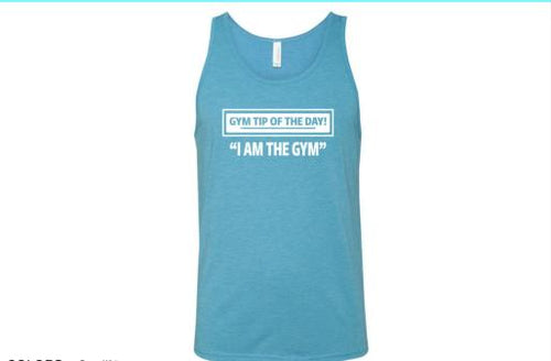 Engage tank in lightblue with I AM THE GYM text